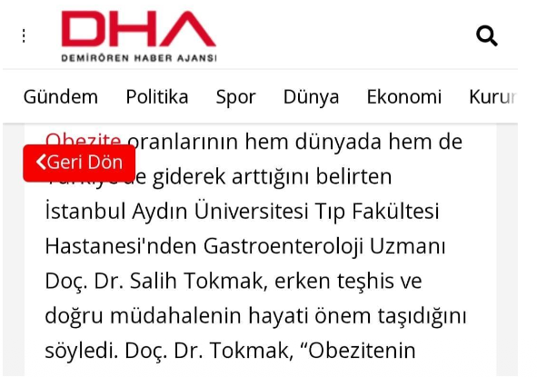 Öğretim Üyemiz Dr. Salih Tokmak, Endoskopik Obezite Tedavilerine İlişkin Değerlendirmelerde Bulundu