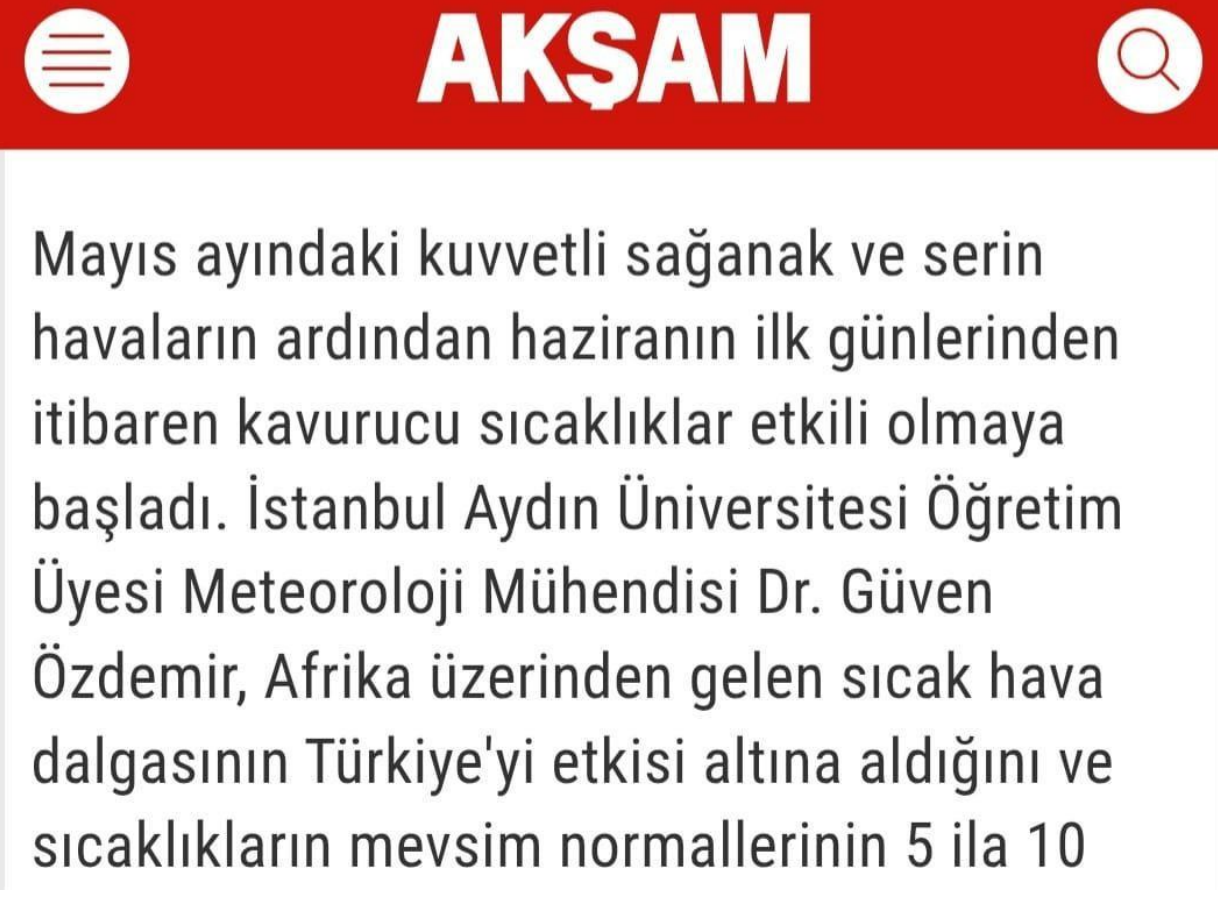 Öğretim Üyemiz Dr. Güven Özdemir, Sıcak Hava Dalgası ve Yaz Mevsimine İlişkin Değerlendirmelerde Bulundu