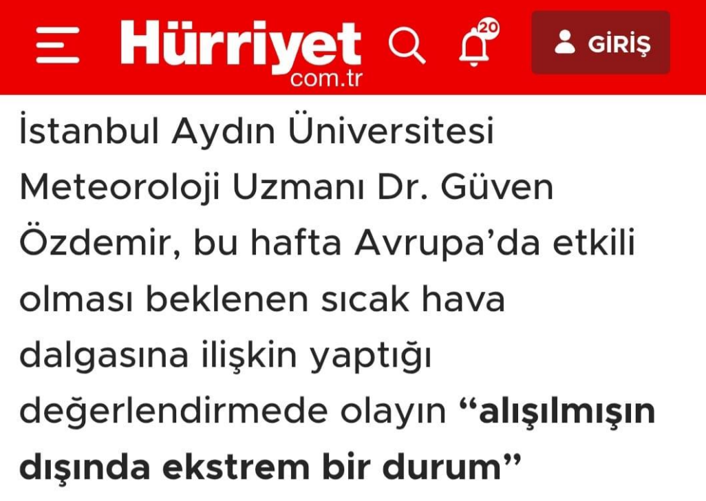 Öğretim Üyemiz Dr. Güven Özdemir, Sıcak Hava Dalgasının Türkiye'ye Etkilerini Değerlendirdi